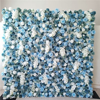 Mėlyna ir balta gėlių sienų vestuvių fonas